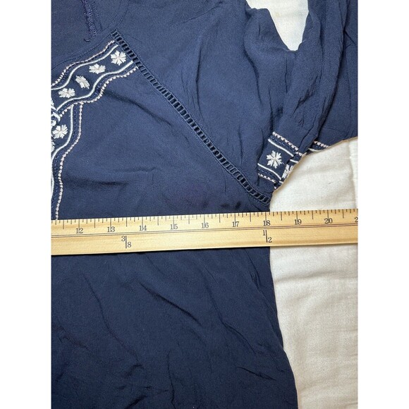 ABERCROMBIE & FITCH Blue Embroidered Long Sleeve Boho Open Back Top Women SMALL - Picture 10 of 10